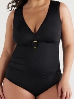 Classic Black V-Neck One-Piece Swimsuit